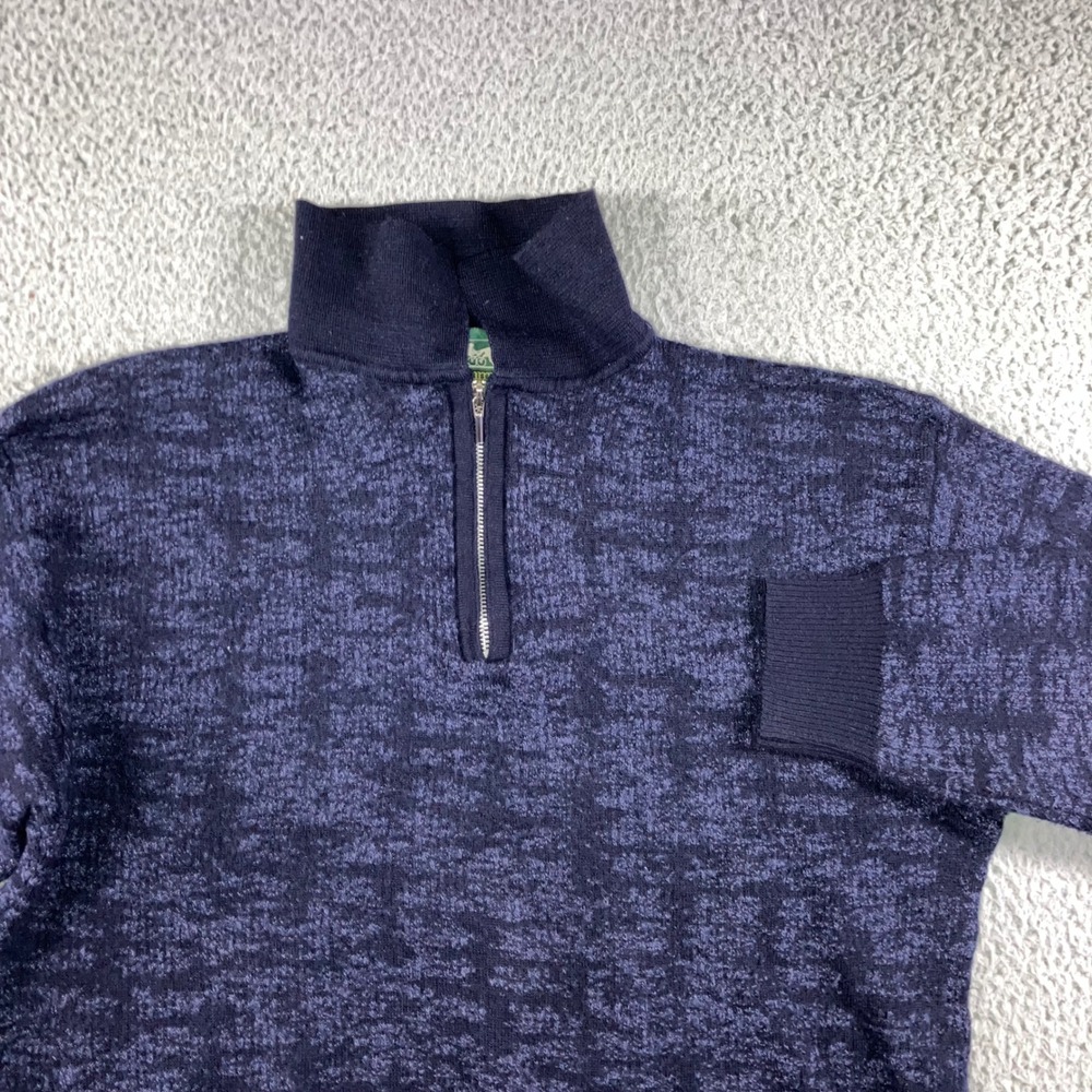 Jimmy Free Quarter Zip Sweater Men Navy Blue Textured Knit Pullover Mock Neck